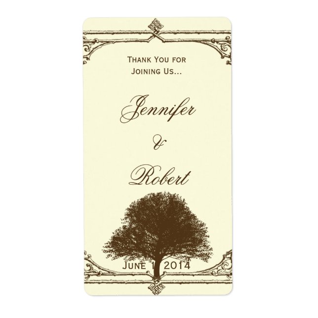 Vintager brauner Eichenbaum auf Creme Wine Label (Vorne)