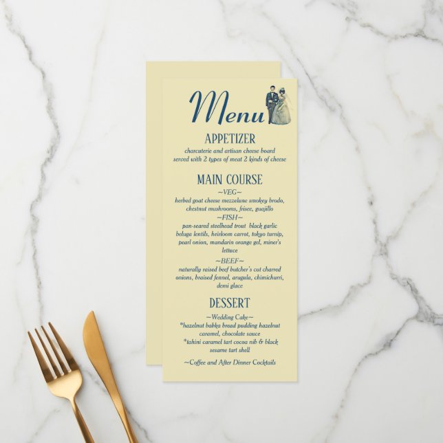 Vintager Brautgarten Hochzeitsempfang Abendessen Menükarte (Vorderseite/Rückseite Beispiel)