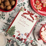 Vintager Brief an die Weihnachtsliste Einladung<br><div class="desc">Ein niedliches personalisierbares Vintages Retro macht aus Ihrem eigenen Letter to Santa Christmas Wunschzettel eine befüllbare Kartenvorlage mit gedämpften Rot- und Weißfarben, Weihnachtsmann, Weihnachtsbaum, rotem Band und einem Mistelzehen. Die Jahreszeit wird hier schneller sein, als man "Santa" sagen kann, und diese Wunschliste wird perfekt für jedes Kind sein! Frohe Weihnachten!...</div>