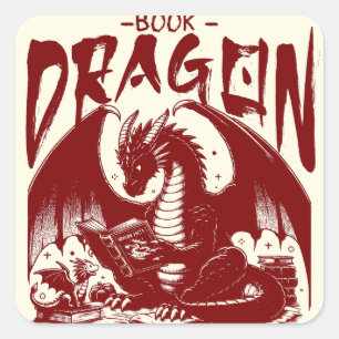 Vintager Buchdrache BookFantasy Reader Quadratischer Aufkleber