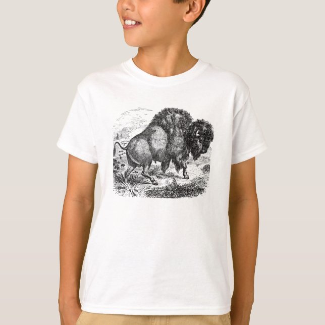 Vintager Büffel-Retro Bison-Tier-Illustration T-Shirt (Vorderseite)