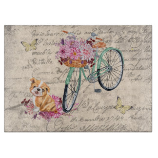 Vintager Bulldog-Blumenradfahrer Ephemera Dekoupag Schneidebrett
