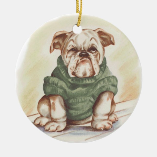 Vintager Bulldogge Keramik Ornament (Vorne)