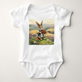 Vintager Bunny Violin Cognac Baby Strampler