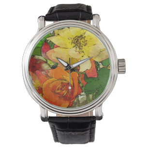 Vintager bunter mit Blumenhintergrund 2 der Kunst Armbanduhr
