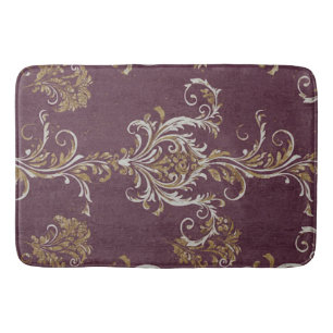 Vintager Burgund und Golddamast Badematte