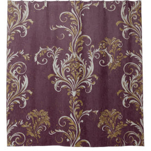 Vintager Burgund und Golddamast Duschvorhang