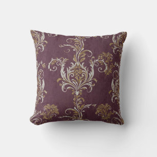 Vintager Burgund und Golddamast Kissen