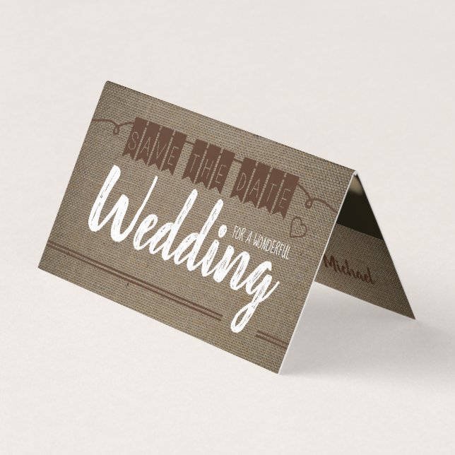 Vintager Burlap-Effekt, Foto Save the Date Karte (Vorderseite)