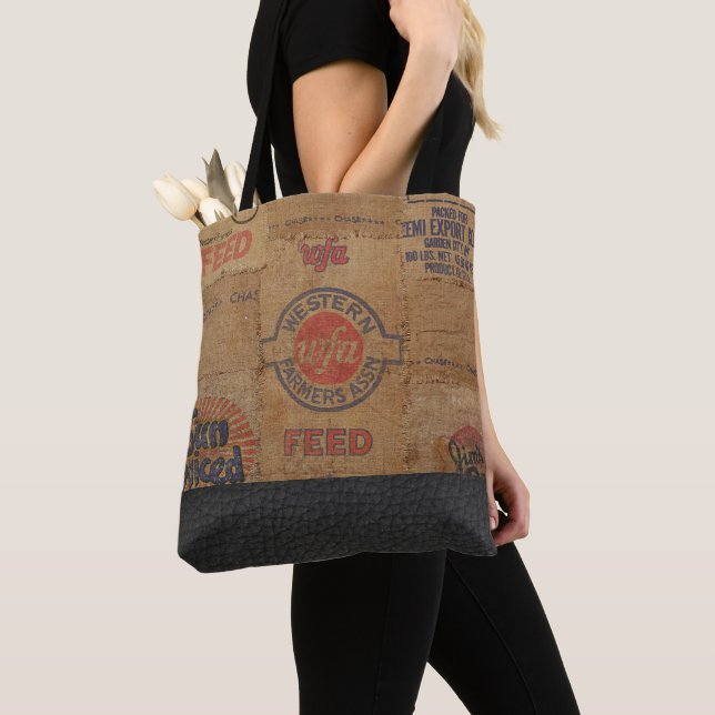 Vintager Burlap-Sack und Leder - Totbeutel Tasche (Von Nahem)