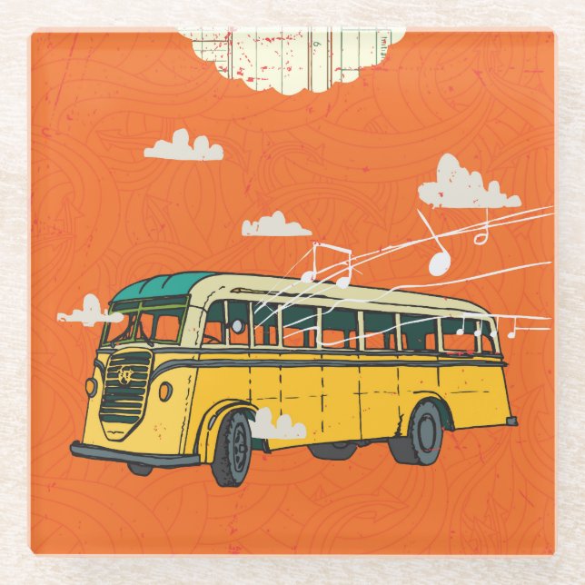 Vintager Bus: Wolken - Hintergrund der Textur Glasuntersetzer (Vorderseite)
