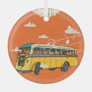 Vintager Bus: Wolken - Hintergrund der Textur Ornament Aus Glas