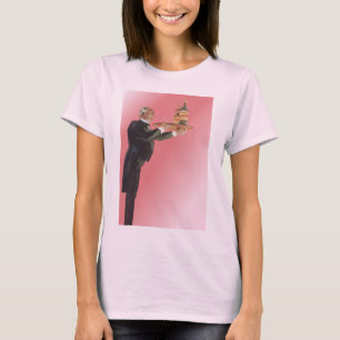 Vintager Butler in einem Tuxedo Wein auf Tray serv T-Shirt