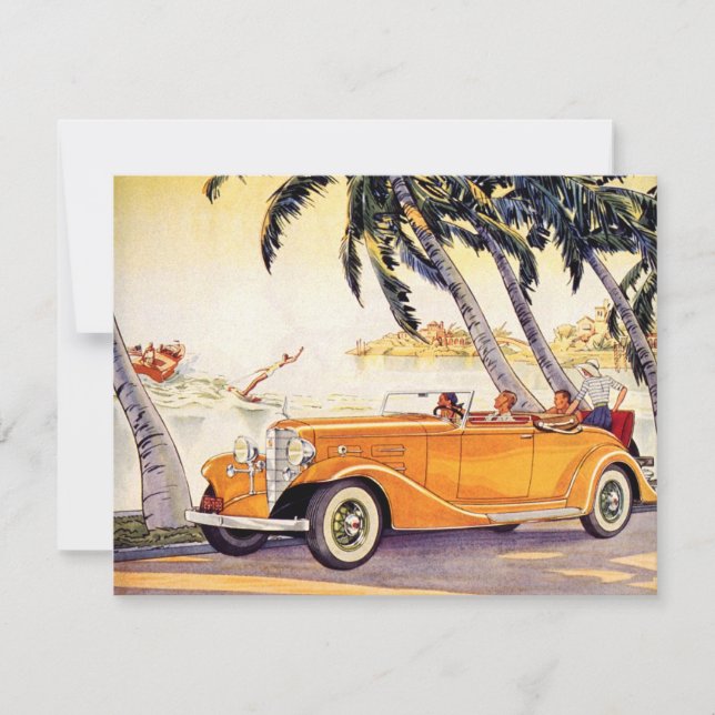Vintager Cabrio-Familienurlaub Einladung (Vorderseite)