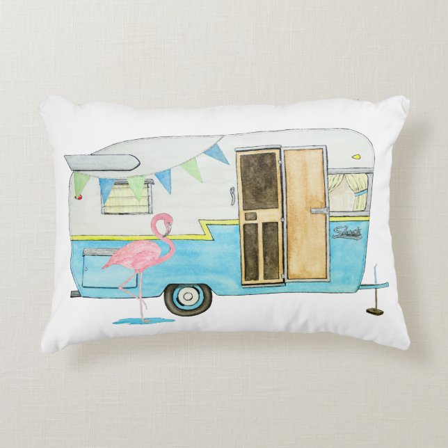Vintager Camper-Anhänger Dekokissen (Vorderseite)