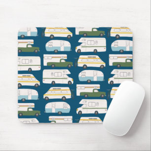 Vintager Camper-Anhänger RV Motorhome Vanlife Blau Mousepad
