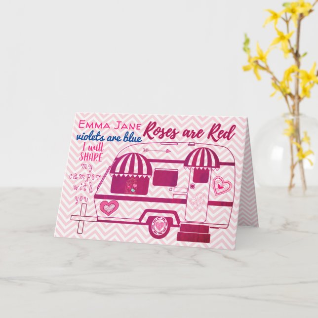 Vintager Camper-Anhänger zum Valentinstag Karte (Gelbe Blume)