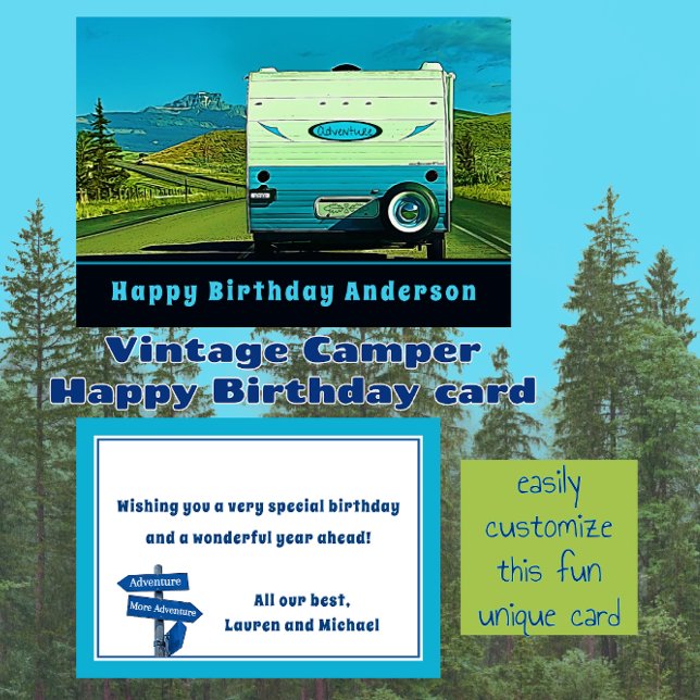 Vintager Camper Road Trip Happy Geburtstag Karte (Von Creator hochgeladen)
