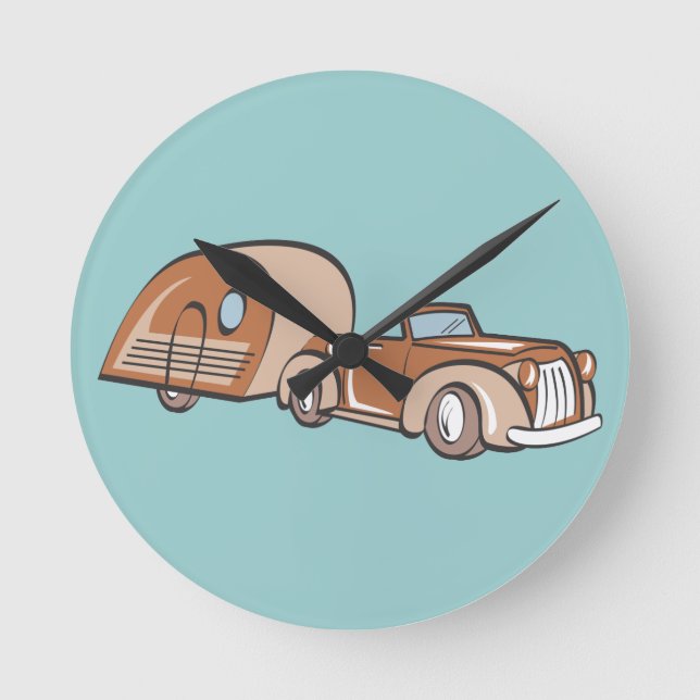 Vintager Camper und Auto Runde Wanduhr (Vorderseite)