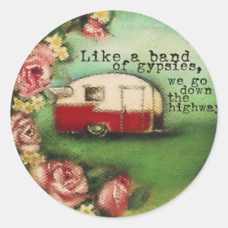 Vintager Camper und Rose Runder Aufkleber