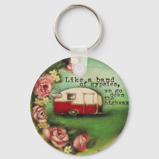 Vintager Camper und Rose Schlüsselanhänger (Vorderseite)