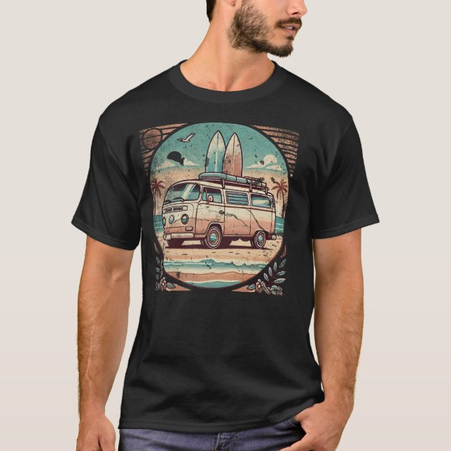 Vintager Camper Van Beach T-Shirt (Vorderseite)