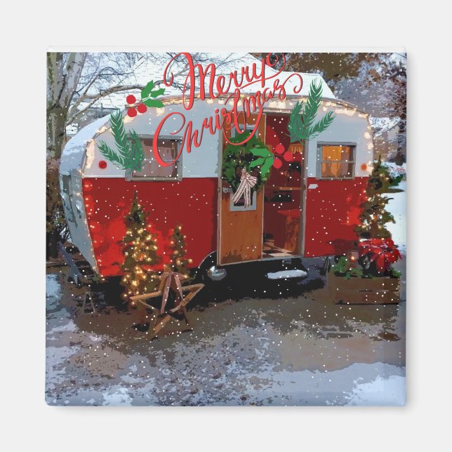 Vintager Camper Weihnachten Magnet (Vorne)
