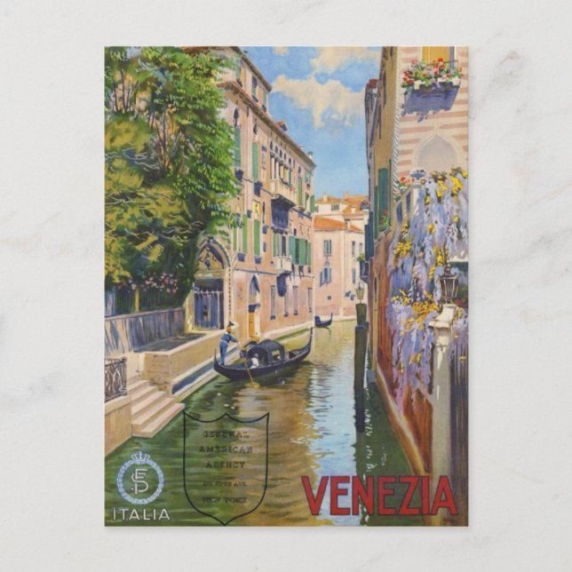 Vintager Canal Grande Gondolas Venedig Italien Rei Postkarte (Vorderseite)