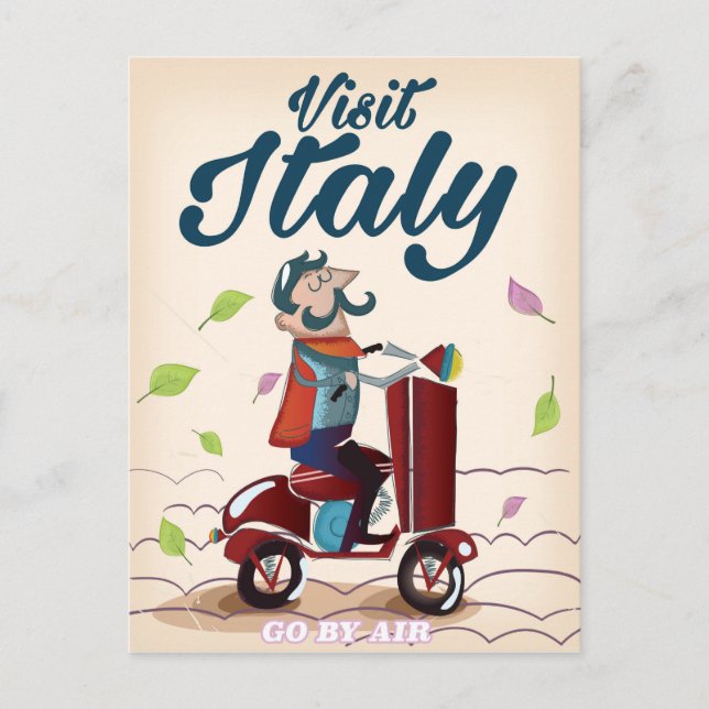 Vintager Cartoon Italien Reise Postkarte. Postkarte (Vorderseite)