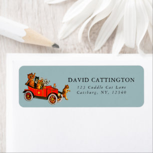 Vintager Cartoon Katzen im antiken Auto Blau