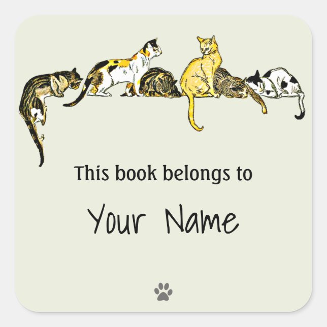 Vintager Cat Art Buchzeichen Sticker (Vorderseite)