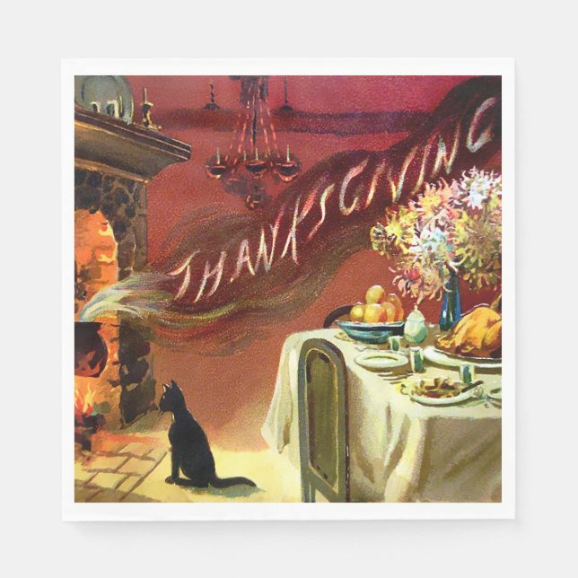 Vintager Cat Erntedank Serviette (Vorderseite)