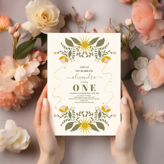 Vintager Celestial Botanical 1. Geburtstag Einladung