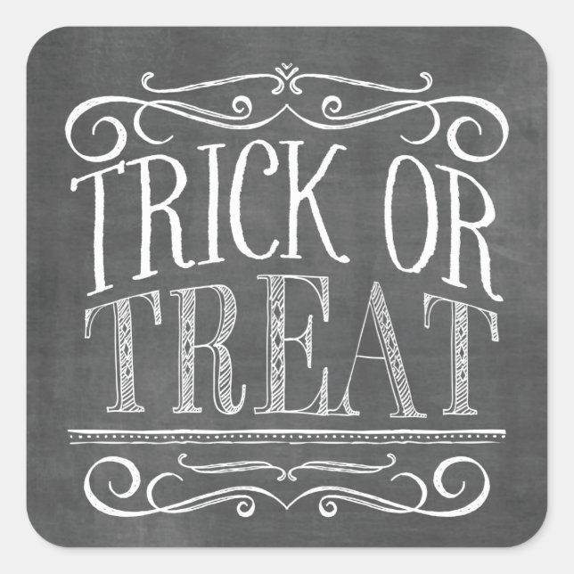 Vintager Chalkboard-Trick oder Treat Halloween Quadratischer Aufkleber (Vorderseite)