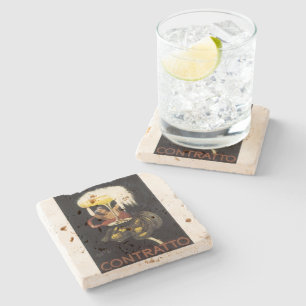 Vintager Champagnerkunstdruck "Contratto " Steinuntersetzer