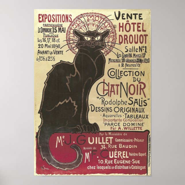 Vintager Chat Noir, Vente Hôtel Drouot Steinlen Poster (Vorne)