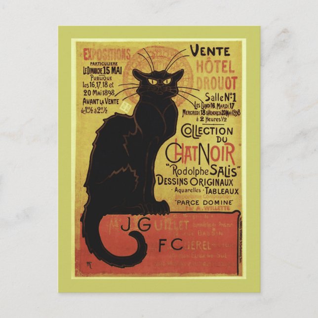 Vintager Chat Noir, Vente Hôtel Drouot Steinlen Postkarte (Vorderseite)