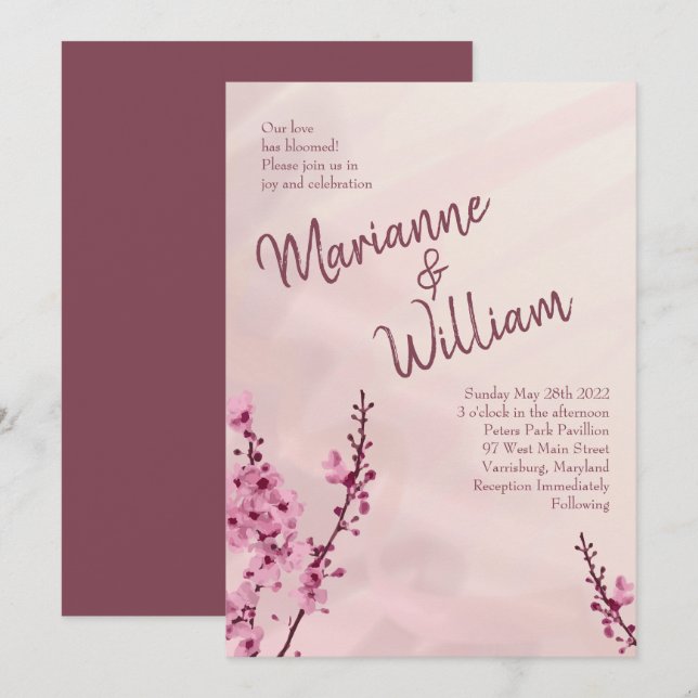 Vintager Cherry Blossom Hochzeitseinladungen Einladung (Vorne/Hinten)