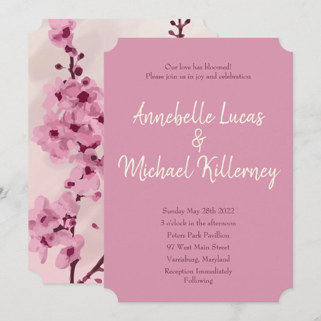 Vintager Cherry Blossom Hochzeitseinladungen Einladung (Vorne/Hinten)