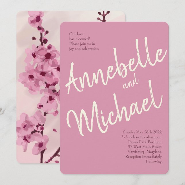 Vintager Cherry Blossom Hochzeitseinladungen Einladung (Vorne/Hinten)