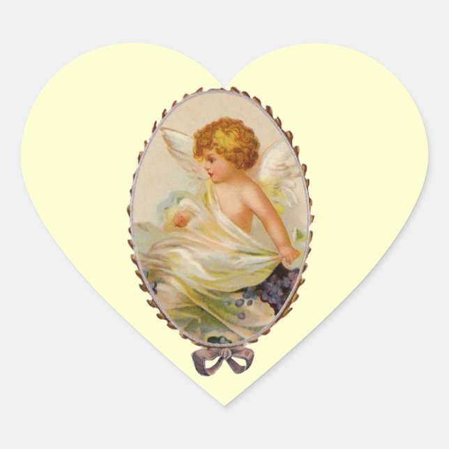 Vintager Cherub Herz-Aufkleber (Vorderseite)