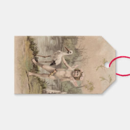 Vintager Cherub mit Storch am See Geschenkanhänger