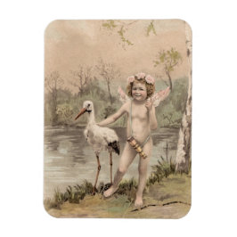 Vintager Cherub mit Storch am See Magnet