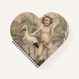 Vintager Cherub mit Storch am See Notizbuch
