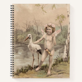 Vintager Cherub mit Storch am See Notizbuch