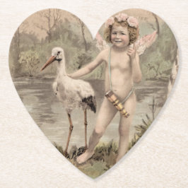 Vintager Cherub mit Storch am See Untersetzer