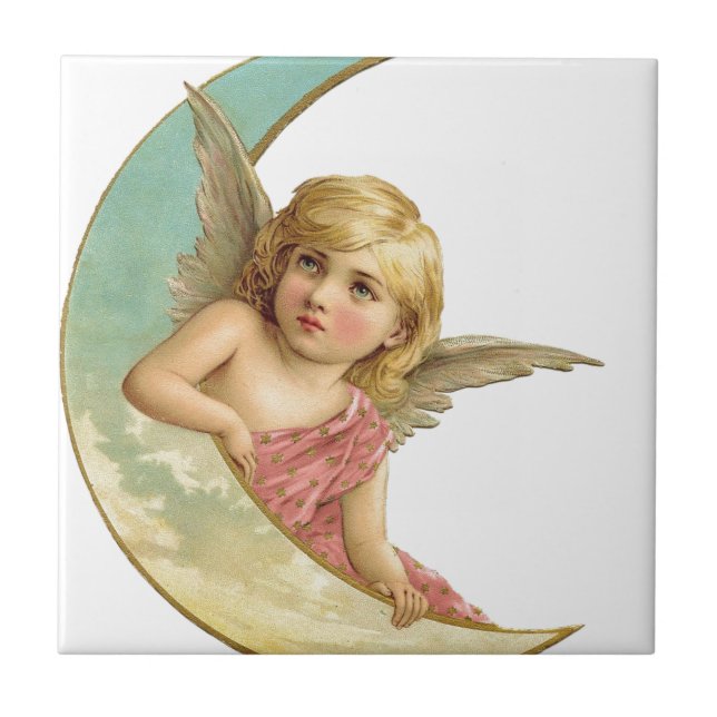 Vintager Cherub und Cresent Moon Fliese (Vorderseite)