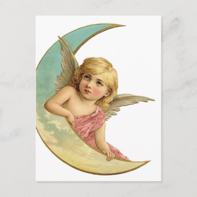 Vintager Cherub und Cresent Moon Postkarte (Vorderseite)