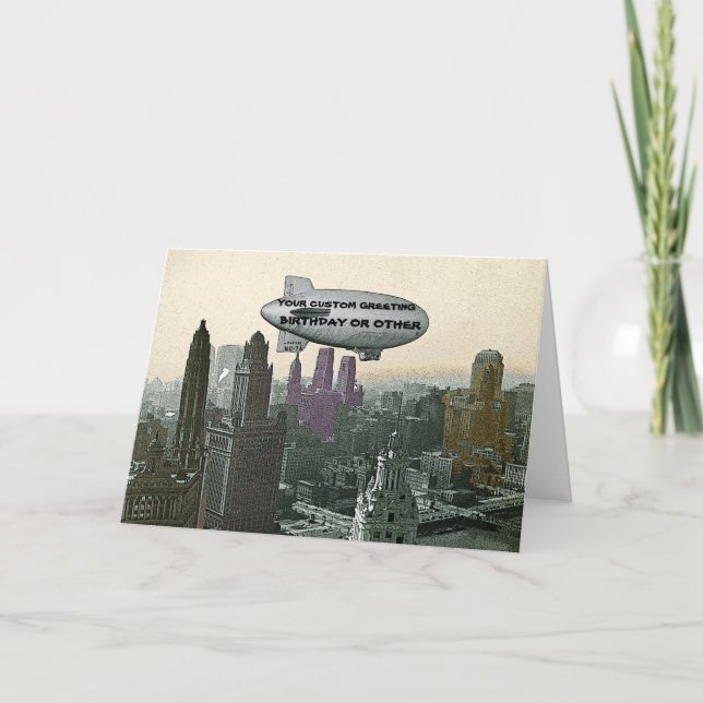 VINTAGER CHICAGO BLIMP ÜBER STADTCOMIC BIRTHTAG PI KARTE (Vorderseite)