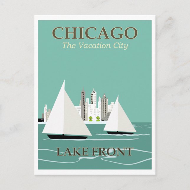 Vintager Chicago Lake Front Travel Postkarte (Vorderseite)